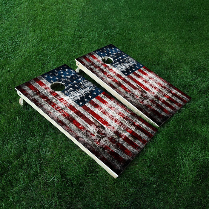 Rustic Flag Cornhole Boards Wraps (Set of 2)