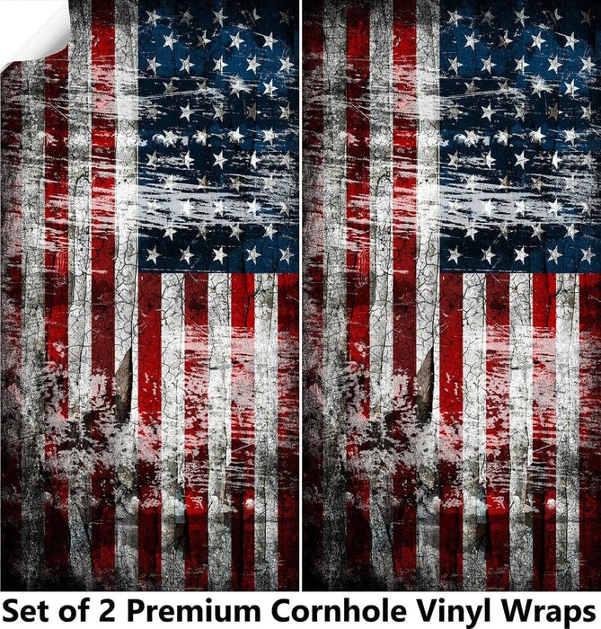 Rustic Flag Cornhole Boards Wraps (Set of 2)