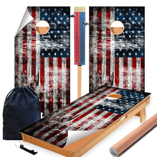 Rustic Flag Cornhole Boards Wraps (Set of 2)