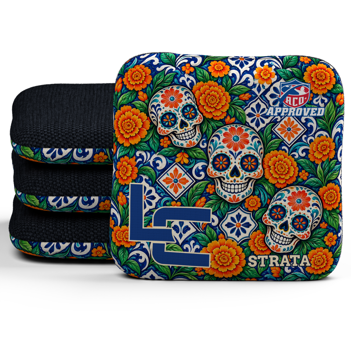 Calavera Marigold Mosaic - Cornhole Bags - Multiple Series - Set of 4