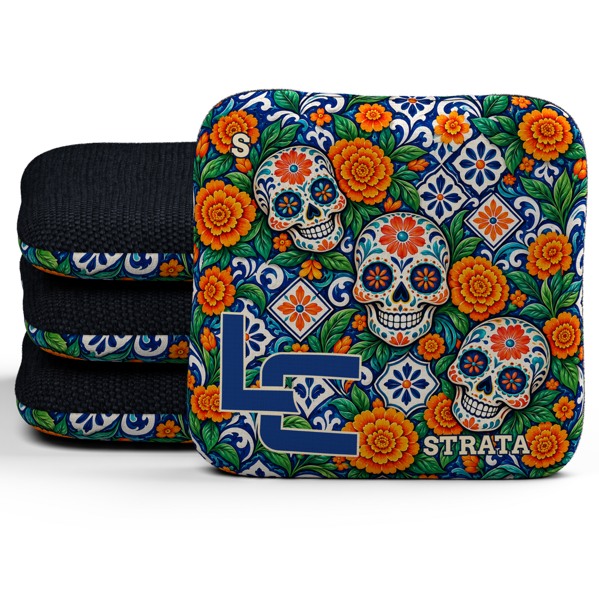 Calavera Marigold Mosaic - Cornhole Bags - Multiple Series - Set of 4