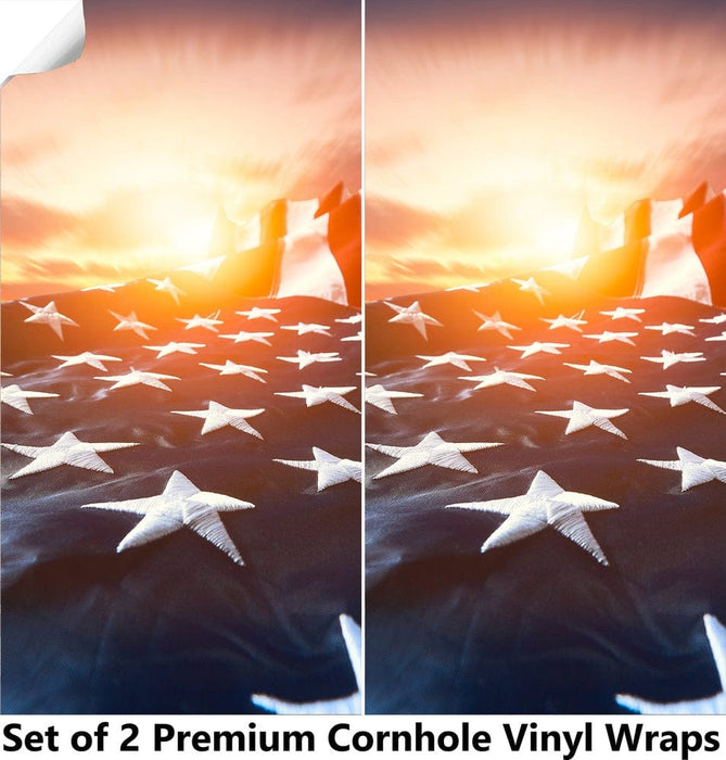 Sunset Flag Cornhole Boards Wraps (Set of 2)