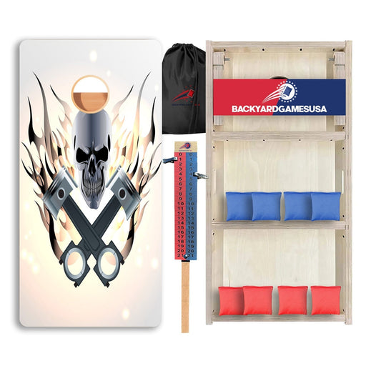 White Flame Skull Professional Cornhole Boards