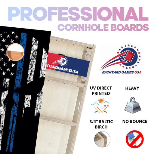 Blue Line Skull Professional Cornhole Boards