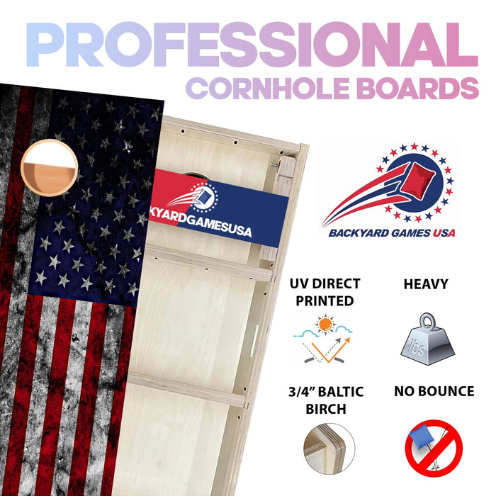 USA Flag with Black Color Professional Cornhole Boards