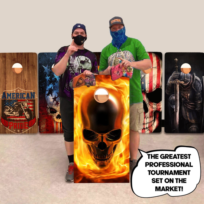 Alien Flame Skull Professional Cornhole Boards