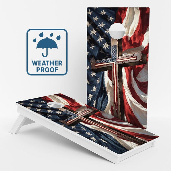 Boards American Flag Cross Weather Proof Cornhole Boards
