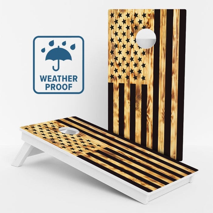 Boards Wood Burnt American Flag Weather Proof Cornhole Boards