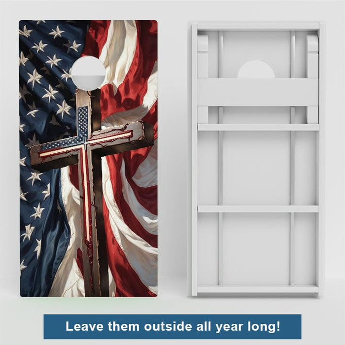 Boards American Flag Cross Weather Proof Cornhole Boards