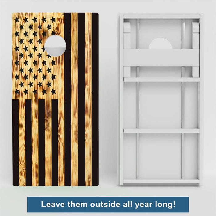 Boards Wood Burnt American Flag Weather Proof Cornhole Boards