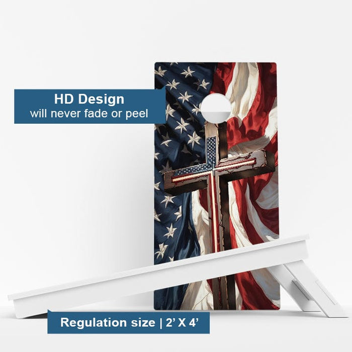 Boards American Flag Cross Weather Proof Cornhole Boards