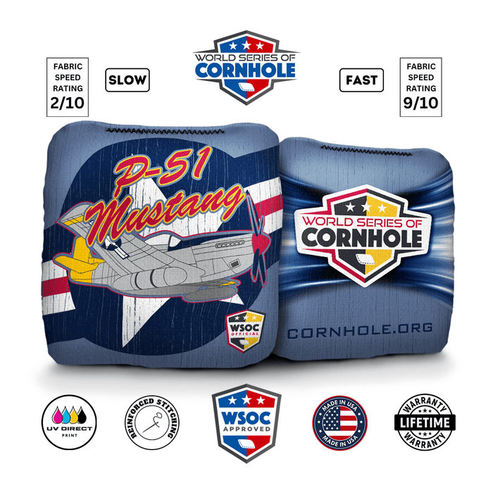 World Series of Cornhole 6-IN Professional Cornhole Bag Rapter - P-51 Mustang Blue