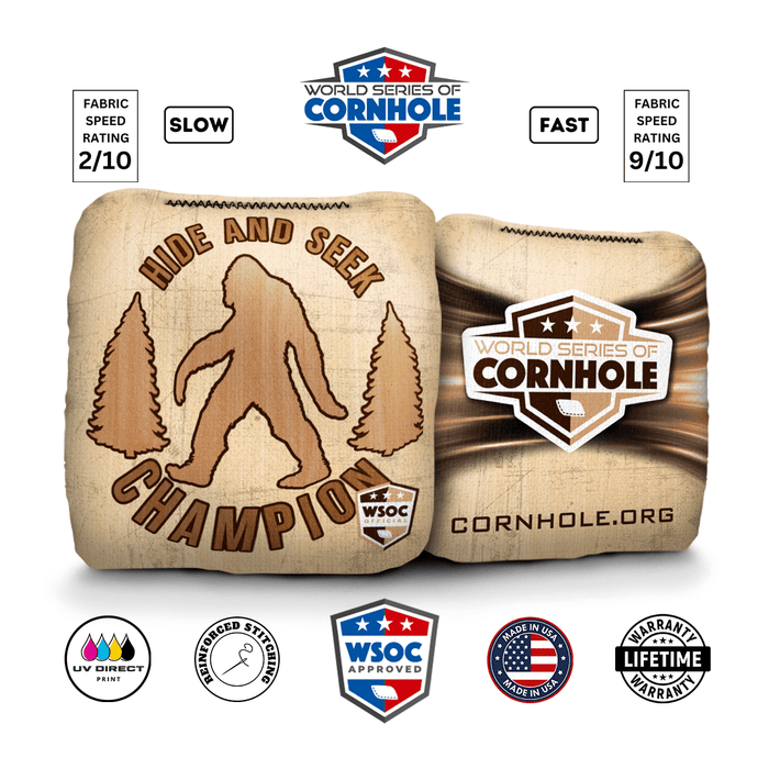 World Series of Cornhole Official 6-IN Professional Cornhole Bag Rapter - Sasquatch Hide and Seek Tan