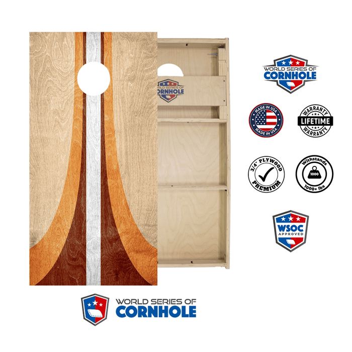 Cornhole Boards World Series of Cornhole Official 2' x 4' Professional Cornhole Board Runway 2402P - Retro Wood Curved Stripes