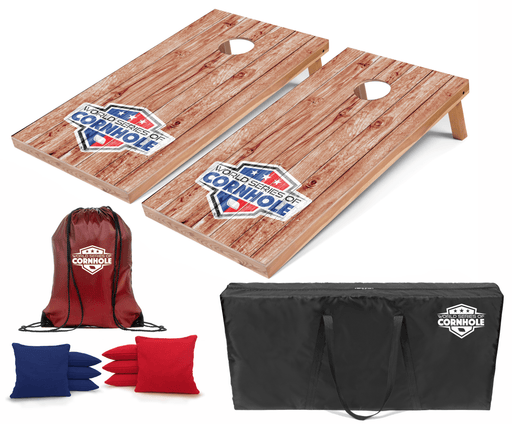 Recreational Cornhole Set World Series of Cornhole Recreational Cornhole Set - WSOC Weathered Woodgrain Boards with Red and Blue Bags