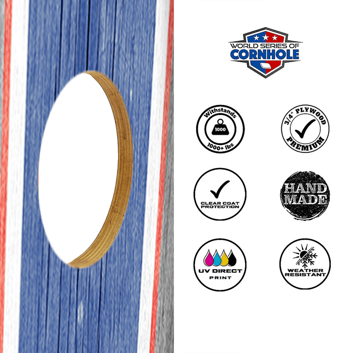 Recreational Cornhole Set World Series of Cornhole Recreational Cornhole Set - WSOC Gray and Blue Stripes Boards with Red and Blue Bags
