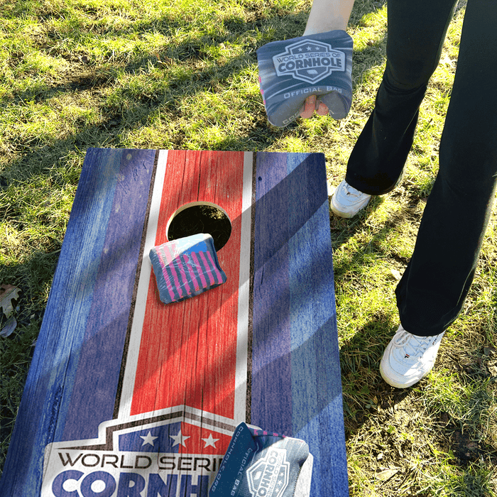 Recreational Cornhole Set World Series of Cornhole Recreational Cornhole Set - WSOC Blue and Red Stripes Boards with Red and Blue Bags