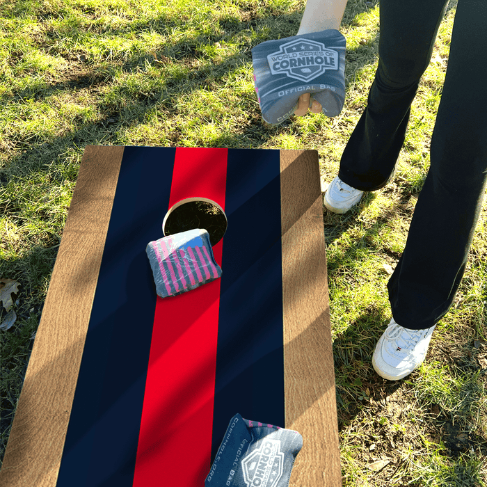 Recreational Cornhole Set World Series of Cornhole Recreational Cornhole Set - Blue and Red Stripes Boards with Navy and Red Bags