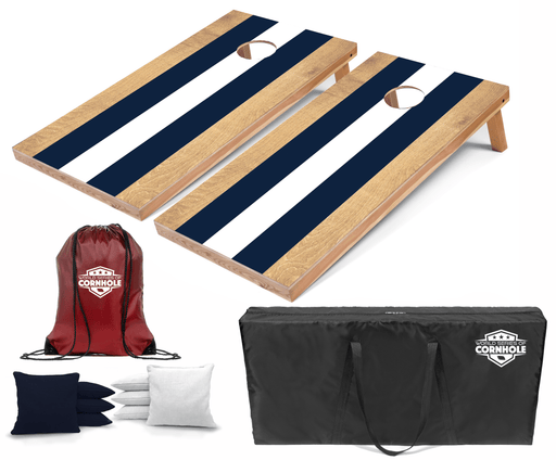 Recreational Cornhole Set World Series of Cornhole Recreational Cornhole Set - Navy and White Stripes Boards with Navy and White Bags