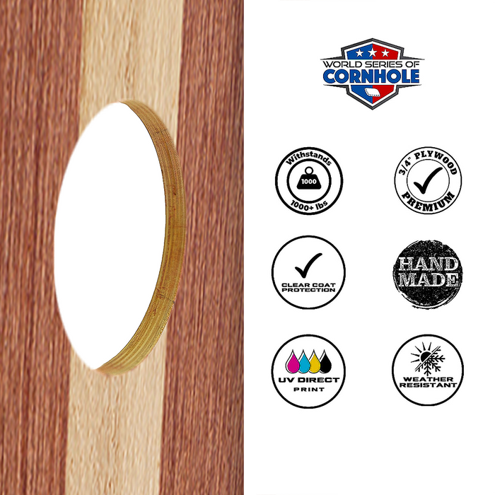 World Series of Cornhole Recreational Cornhole Set - Alternating Light and Dark Wood Tones Boards with Red and Royal Blue Bags