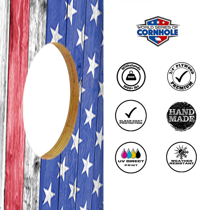 World Series of Cornhole Recreational Cornhole Set - Light American Flag Boards with Patriotic Bags