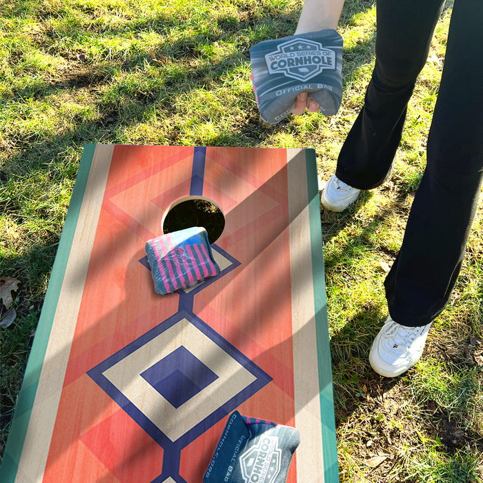 World Series of Cornhole Recreational Cornhole Set - Hunter Surfboard Boards with Red and Teal Bags