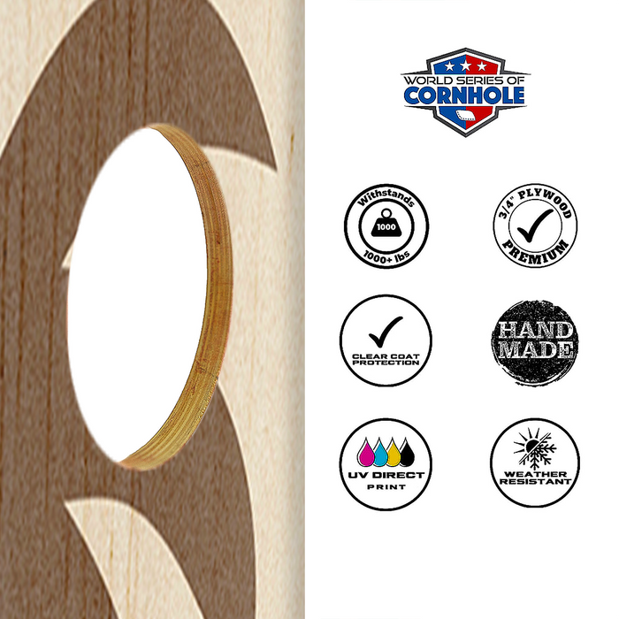 World Series of Cornhole Recreational Cornhole Set - Palm Trees Boards with Red and Teal Bags