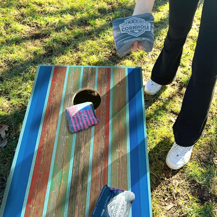 World Series of Cornhole Recreational Cornhole Set - Kai Surfboard Boards with Red and Royal Blue Bags