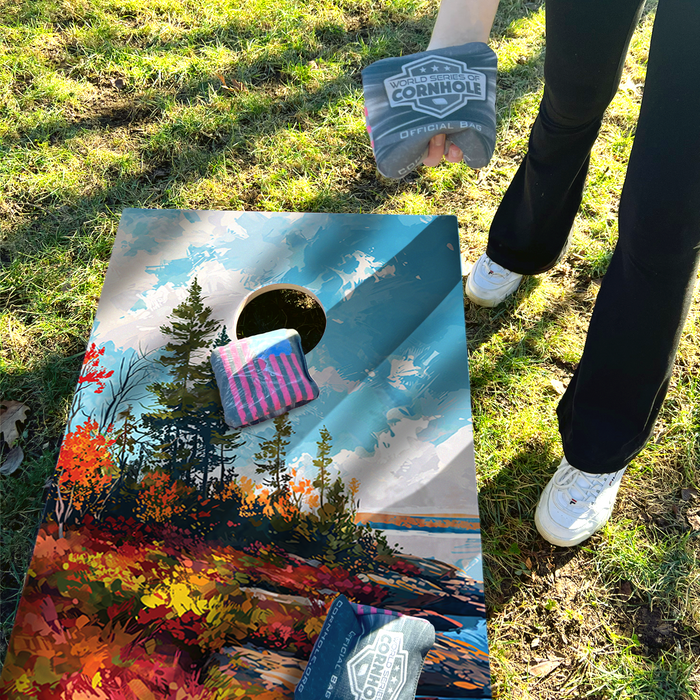 World Series of Cornhole Recreational Cornhole Set - Acadia National Park Daytime Boards with Red and Royal Blue Bags