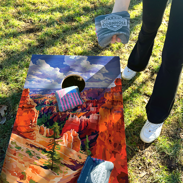 World Series of Cornhole Recreational Cornhole Set - Bryce Canyon National Park Daytime Boards with Red and Royal Blue Bags