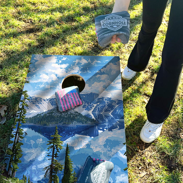 World Series of Cornhole Recreational Cornhole Set - Crater Lake National Park Daytime Boards with Red and Royal Blue Bags