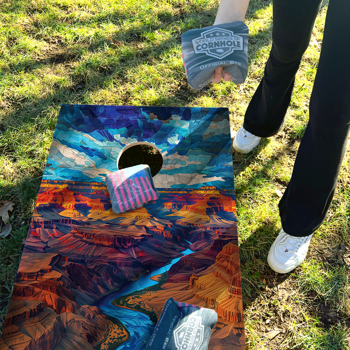 World Series of Cornhole Recreational Cornhole Set - Grand Canyon National Park Daytime Boards with Red and Royal Blue Bags