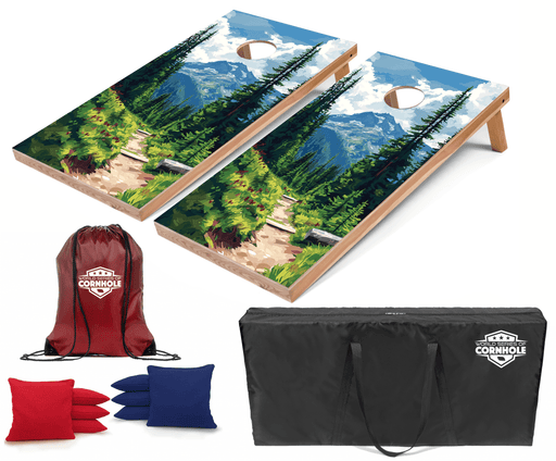 Recreational Cornhole Set World Series of Cornhole Recreational Cornhole Set - Mt. Rainier National Park Daytime Boards with Red and Royal Blue Bags