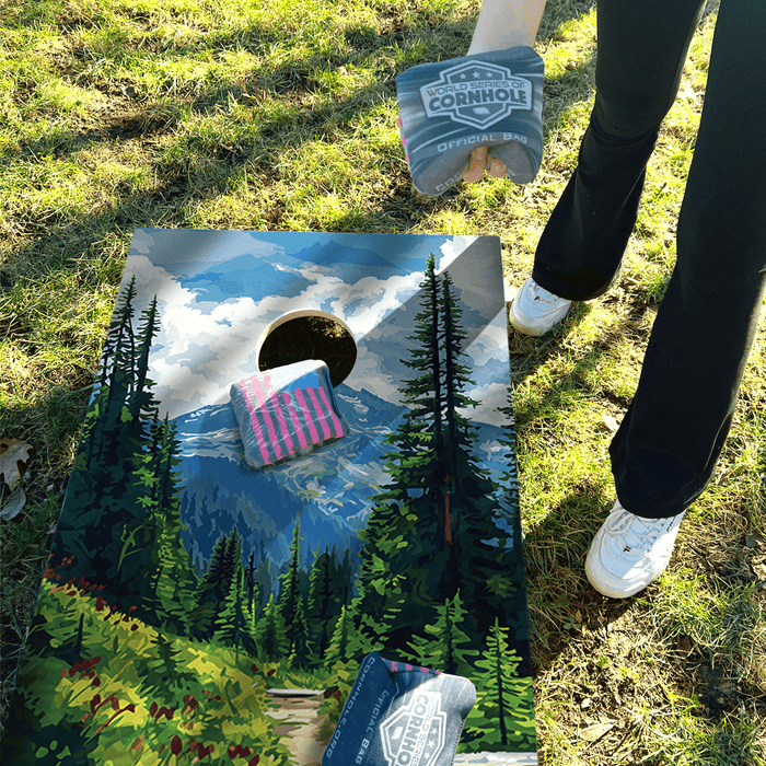 Recreational Cornhole Set World Series of Cornhole Recreational Cornhole Set - Mt. Rainier National Park Daytime Boards with Red and Royal Blue Bags