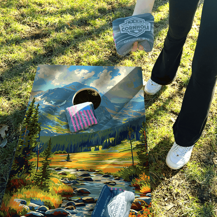 Recreational Cornhole Set World Series of Cornhole Recreational Cornhole Set - Rocky Mountain National Park Daytime Boards with Red and Royal Blue Bags