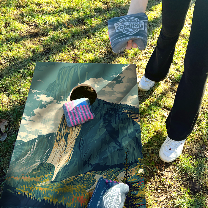 World Series of Cornhole Recreational Cornhole Set - Yosemite National Park Daytime Boards with Red and Royal Blue Bags