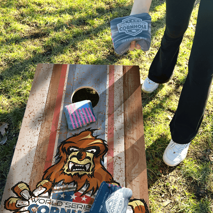 Recreational Cornhole Set World Series of Cornhole Recreational Cornhole Set - Animated Sasquatch Boards with Red and Royal Blue Bags