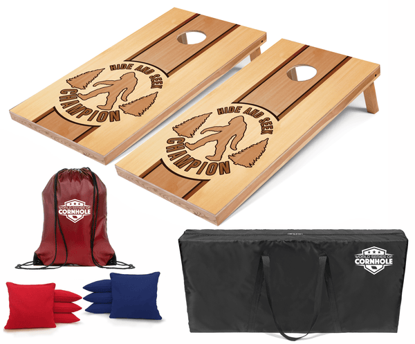 Recreational Cornhole Set World Series of Cornhole Recreational Cornhole Set - Hide and Seek Sasquatch Boards with Red and Royal Blue Bags