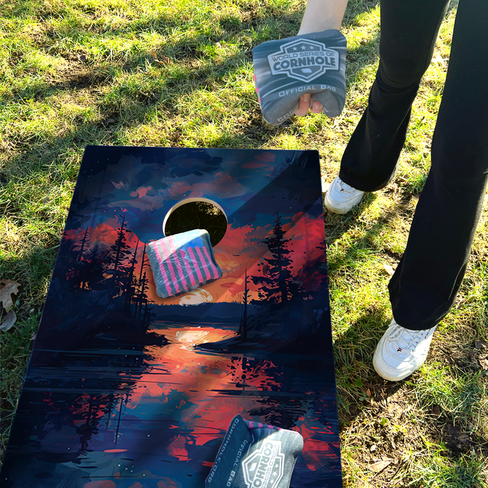 World Series of Cornhole Recreational Cornhole Set - Acadia National Park Nighttime Boards with Red and Royal Blue Bags