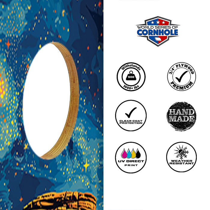 World Series of Cornhole Recreational Cornhole Set - Arches National Park Nighttime Boards with Red and Royal Blue Bags