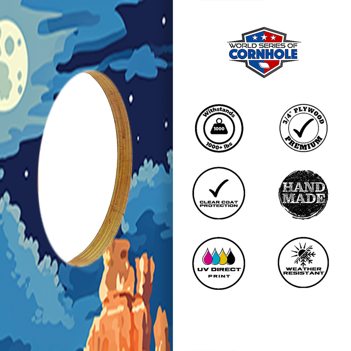 World Series of Cornhole Recreational Cornhole Set - Bryce Canyon National Park Nighttime Boards with Red and Royal Blue Bags