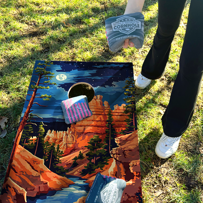 World Series of Cornhole Recreational Cornhole Set - Bryce Canyon National Park Nighttime Boards with Red and Royal Blue Bags