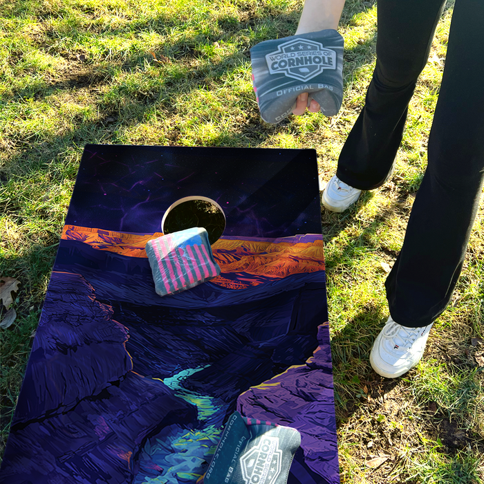 World Series of Cornhole Recreational Cornhole Set - Capitol Reef National Park Nighttime Boards with Red and Royal Blue Bags