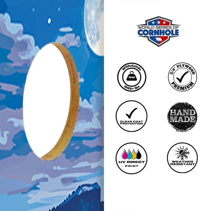 World Series of Cornhole Recreational Cornhole Set - Crater Lake National Park Nighttime Boards with Red and Royal Blue Bags