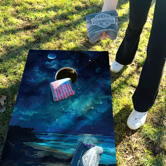 World Series of Cornhole Recreational Cornhole Set - Dry Tortugas National Park Nighttime Boards with Red and Royal Blue Bags