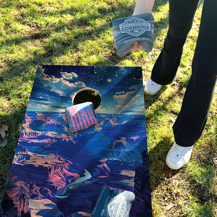 World Series of Cornhole Recreational Cornhole Set - Grand Canyon National Park Nighttime Boards with Red and Royal Blue Bags