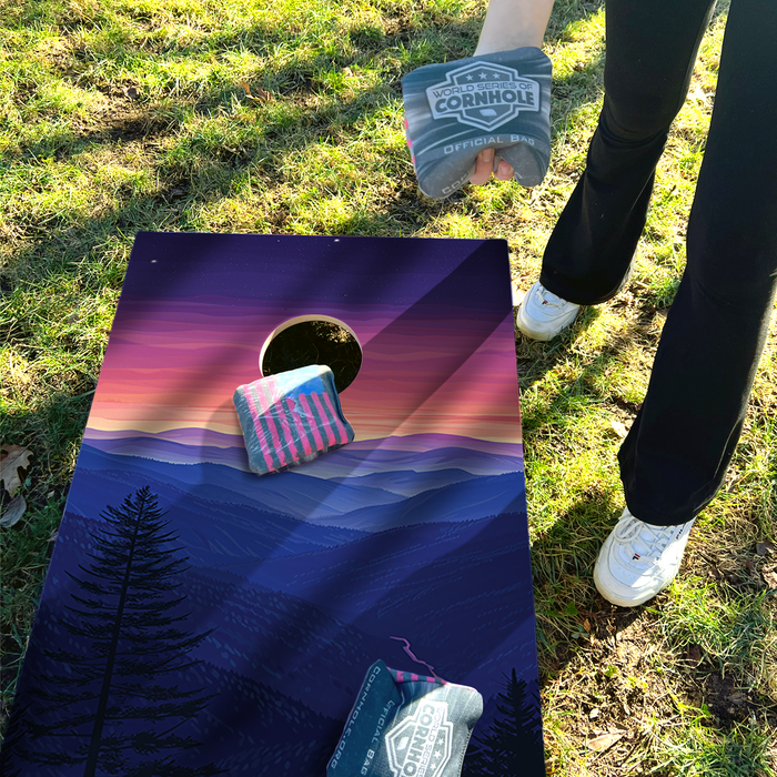 World Series of Cornhole Recreational Cornhole Set - Great Smoky Mountains National Park Nighttime Boards with Red and Royal Blue Bags