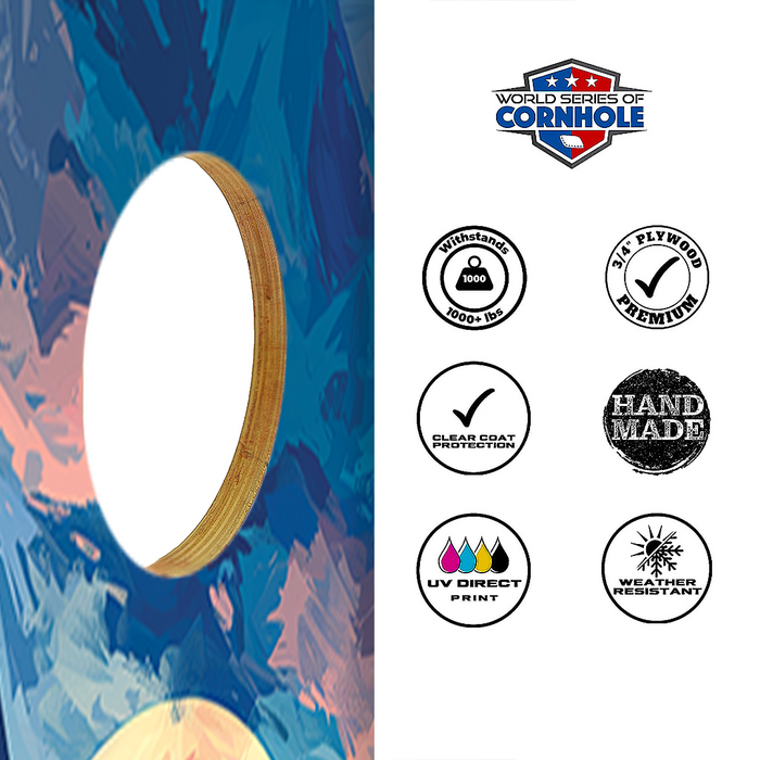 World Series of Cornhole Recreational Cornhole Set - Kenai Fjords National Park Nighttime Boards with Red and Royal Blue Bags