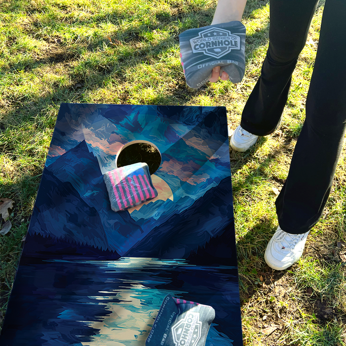 World Series of Cornhole Recreational Cornhole Set - Kenai Fjords National Park Nighttime Boards with Red and Royal Blue Bags