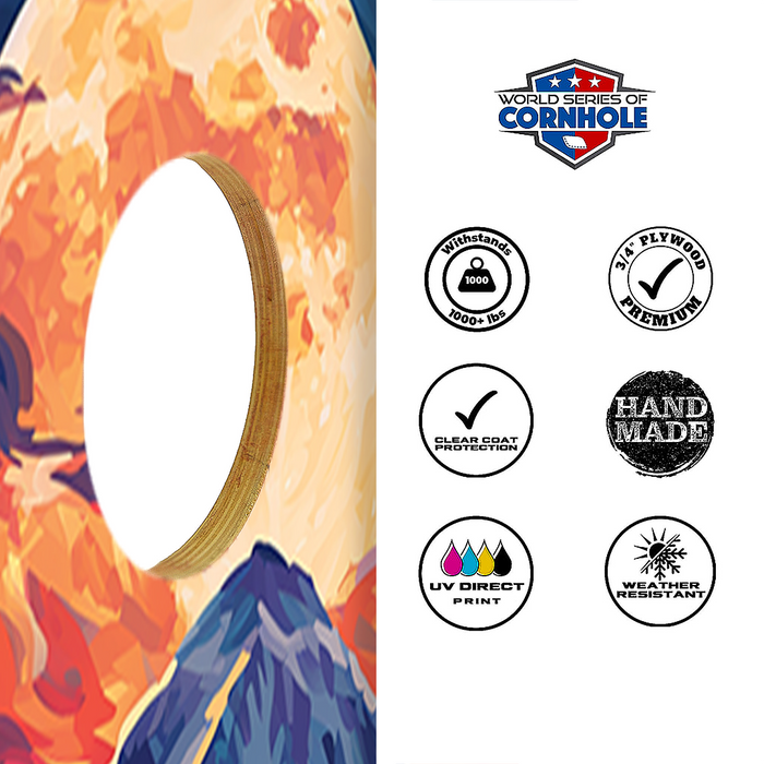 World Series of Cornhole Recreational Cornhole Set - Mt. Olympus National Park Nighttime Boards with Red and Royal Blue Bags